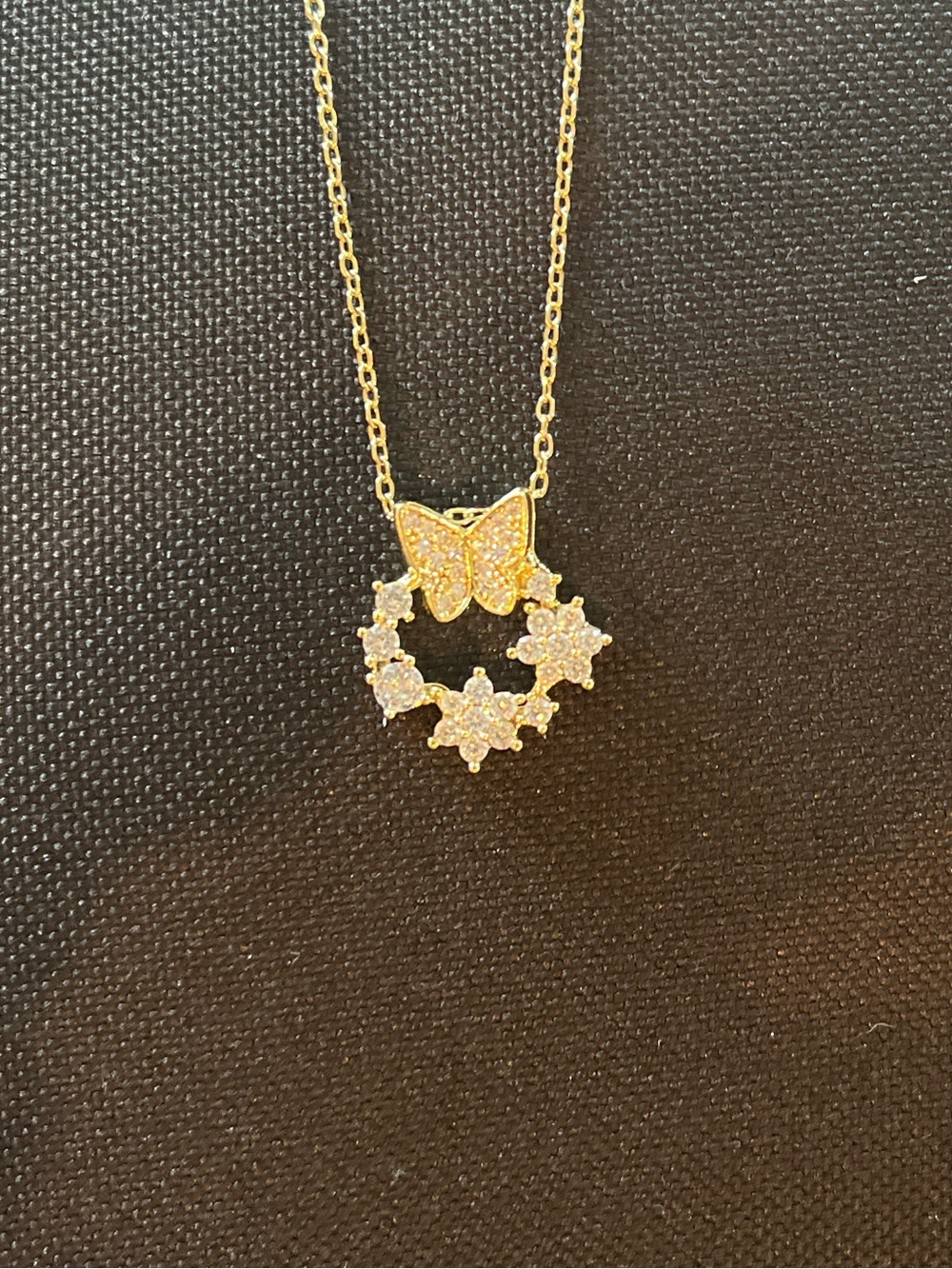 Gold Butterfly and Crystal Floral Necklace - Gold